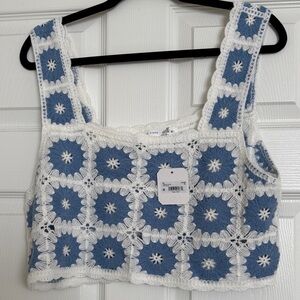 Altard state Blue and White Crochet Crop Top